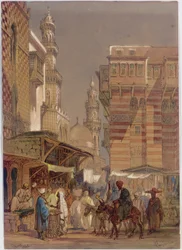 Día de mercado en el Mu"izz id-Din li-Lah, El Cairo antiguo, 1862