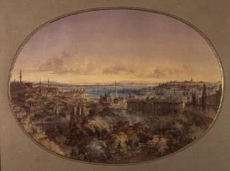 Vista de Constantinopla desde Galata hacia el Cuerno de Oro y el Bósforo