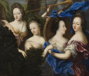 Allegorie avec autoportrait et portrait de profil de Ulrika Eleonore, reine de Suede Finlande - Alegoría con autorretrato y retrato de perfil de Ulrika Eleonora la Vieja (1656-1693), por Koenigsmarck, Amalia Wilhelmina von (1663-1740). Óleo sobre lienzo