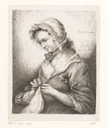 Retrato de la esposa del artista Georg Friedrich Schmidt, cosiendo