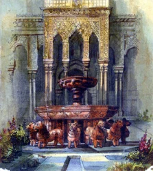 Fuente morisca. Pluma y acuarela. Aurore Amadine Lucie Dupin (1804-1876), novelista y feminista francesa que escribió bajo el nombre de George Sand.