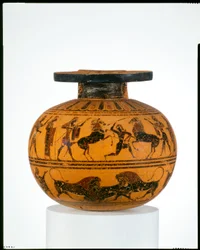 Aryballos de terracota (frasco de aceite), c.550 a.C.