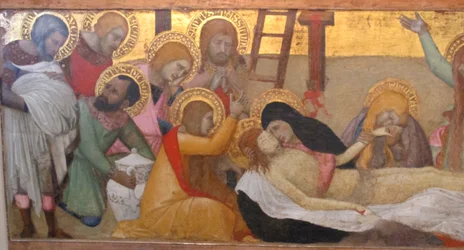 Ambrogio lorenzetti, virgen con el niño y santas m. maddalena y marta, compianto, 02