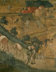 Paisaje con burros cargados de sacos (fresco)