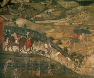 Paisaje con campesinos y una partida de caza (fresco)