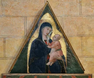 San Miguel Arcángel matando al dragón entre los santos Benito y Bartolomé (temple sobre tabla)