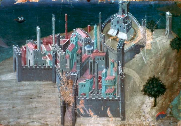 Vista de una ciudad costera, c1300-1348