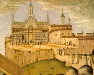 Construcción de la Certosa di Pavia, por Ambrogio da Fossano conocido como Bergognone (1453-1523 ca.), Italia Siglo XV, detalle