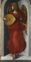 Un ángel en rojo con laúd (detalle)