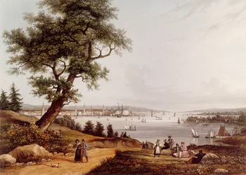 Vista de la ciudad de Nueva York en 1840. Litografía de Louis Ambroise Garneray (1783-1857). París. BN