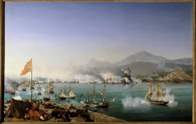 Guerra de Independencia Griega: Vista de la batalla naval de Navarino el 20/10/1827
