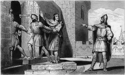 Carlos III (879-929) el Simple tomado prisionero por uno de sus soldados en 923 - Encarcelamiento de Carlos III el Simple (879-929), 923: creyendo encontrar refugio con Herbert de Vermandois, el ex Rey de los Francos es traicionado por él y enviado a prisi