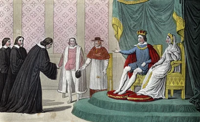 Francisco II (1544-1560) anuncia a los diputados del Parlamento que vienen a saludarlo después de la muerte de su padre que eligió a sus tíos el Duque de Guisa (Francisco