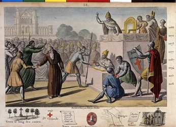 Dios lo quiere: en el Concilio de Clermont (hoy Clermont Ferrand, Auvernia), Pedro el Ermitaño predica la primera cruzada ante el Papa Urbano II