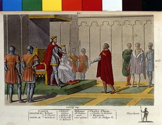 Luis VIII llamado "El León" (1187 - 1226), dinastía Capeto, responde con orgullo y firmeza a un enviado del Rey Enrique III. De hecho, libró la guerra contra Enrique III, quien se había negado a asistir a su consagración, como Duque de Guyana.