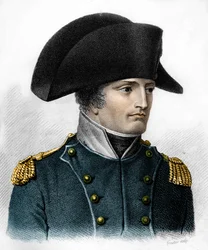 Retrato de Napoleón en el momento de la Batalla de Austerlitz (1805) - en “Retratos de los generales franceses siguiendo las victorias y conquistas de los franceses”. Grabado por Ambroise Tardieu en 1818. Colección Stella