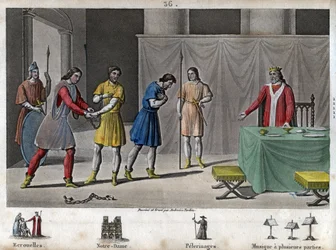 Roberto II, el Piadoso (970 - 1031) libera a los conspiradores - Roberto II conocido como “El Piadoso” (972-1031), dinastía Capeto. Sabiendo que dos conspiradores habían sido condenados a muerte, los hizo comulgar, los trató bien y los devolvió a la libert