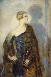Retrato de Lady Abdy, tres cuartos de longitud, con un abrigo de piel