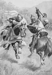 Encuentro entre Robert Bruce (1274-1329) y Sir Henry de Bohun (1276-1322) ilustración de British Battles on Land and Sea editado por Sir Evelyn Wood (1838-1919) publicado por primera vez en 1915