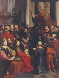 San Eligio predica en Amberes (óleo sobre tabla)
