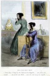 Esto es lo que me pasó (conversación de mujeres volátiles) - en "Madeleines" por Cham, v.1870-1880