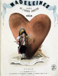 Se paga solo al entrar (caricatura de Cupido (Eros) ante un corazón ocultando un diablo) - en “Madeleines” de Cham, c.1870-1880