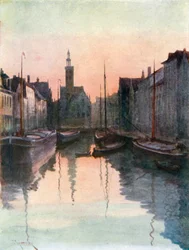 Quai du Miroir, Brujas (litografía en color)