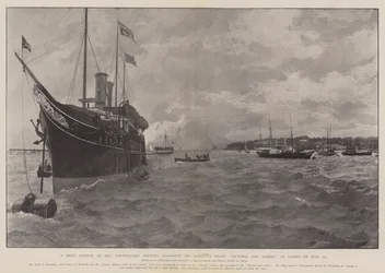 Un consejo privado en el mar, consejeros llegando junto al yate de Su Majestad Victoria y Albert en Cowes el 26 de julio