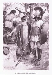 Una escena en un banquete etrusco, ilustración de El Soldado Romano, 1928