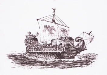 Patrulla de la flota: barcos romanos, ilustración de El Soldado Romano, 1928