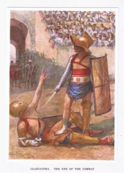 Gladiadores, el final del combate, ilustración de El Soldado Romano, 1928
