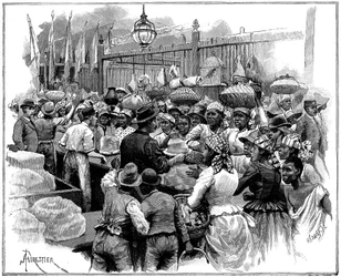 Puesto de hielo en el mercado, Georgetown, Demerara, Guyana Británica, 1888