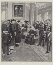 Visita de Li-Hung-Chang a la Reina en Osborne, Su Excelencia leyendo un discurso del Emperador de China a Su Majestad