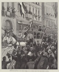 Visita del príncipe Bismarck al emperador alemán, 26 de enero, entrando en Berlín con el príncipe Enrique de Prusia