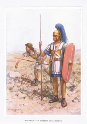 Rorarius y Triarius en Camillus, ilustración de El Soldado Romano, 1928