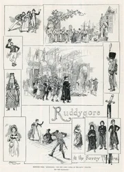 Bocetos de Ruddygore la nueva ópera cómica en el Teatro Savoy