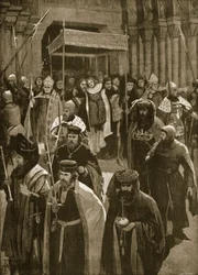 La salida tras la coronación de Ricardo II, vigilia de san Kenelm, 16 de julio de 1377, de «The Illustrated London News», 1902