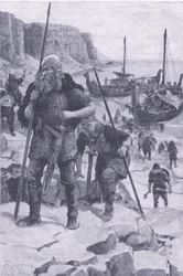 Los vikingos encuentran América, de My Magazine, pub.1922 (litografía)