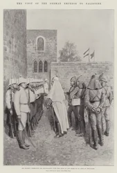 La visita del emperador alemán a Palestina, Su Majestad presentando a sus marineros con la Cruz de la Orden de San Juan de Jerusalén