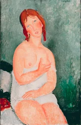 Mujer joven con camisa - Pintura de Amedeo Modigliani (1884-1920)