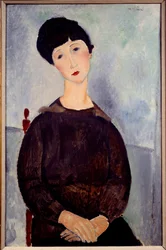Retrato de una chica morena sentada pintado por Amedeo Modigliani