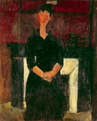 Retrato de una niña frente a la chimenea