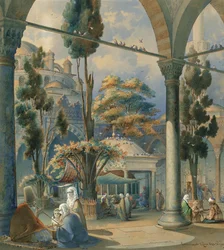 Patio de la Mezquita del Sultán Bayezid en Constantinopla