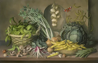 Ajo, rábanos y una mariposa pavo real, 1997