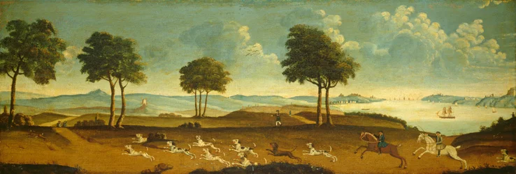 Escena de caza con un puerto