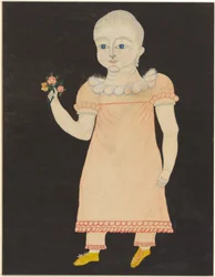 Bebé con vestido rosa y rosas