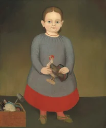 Niña con gallo de juguete