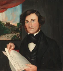 Hombre llamado Hubbard leyendo "Boston Atlas"