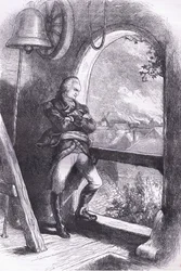 Arnold viendo la destrucción de Nueva Inglaterra, ilustración de la Historia de los Estados Unidos de Cassell publicada por Cassell, Petter & Galpin, c.1900
