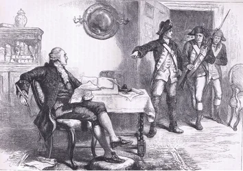 Arresto de William Franklin, ilustración de la Historia de los Estados Unidos de Cassell publicada por Cassell, Petter & Galpin, c.1900 (litografía)